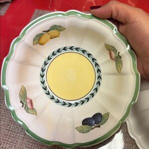 Villeroy & Boch Floral Bowl with Yellow Center and Green Rim